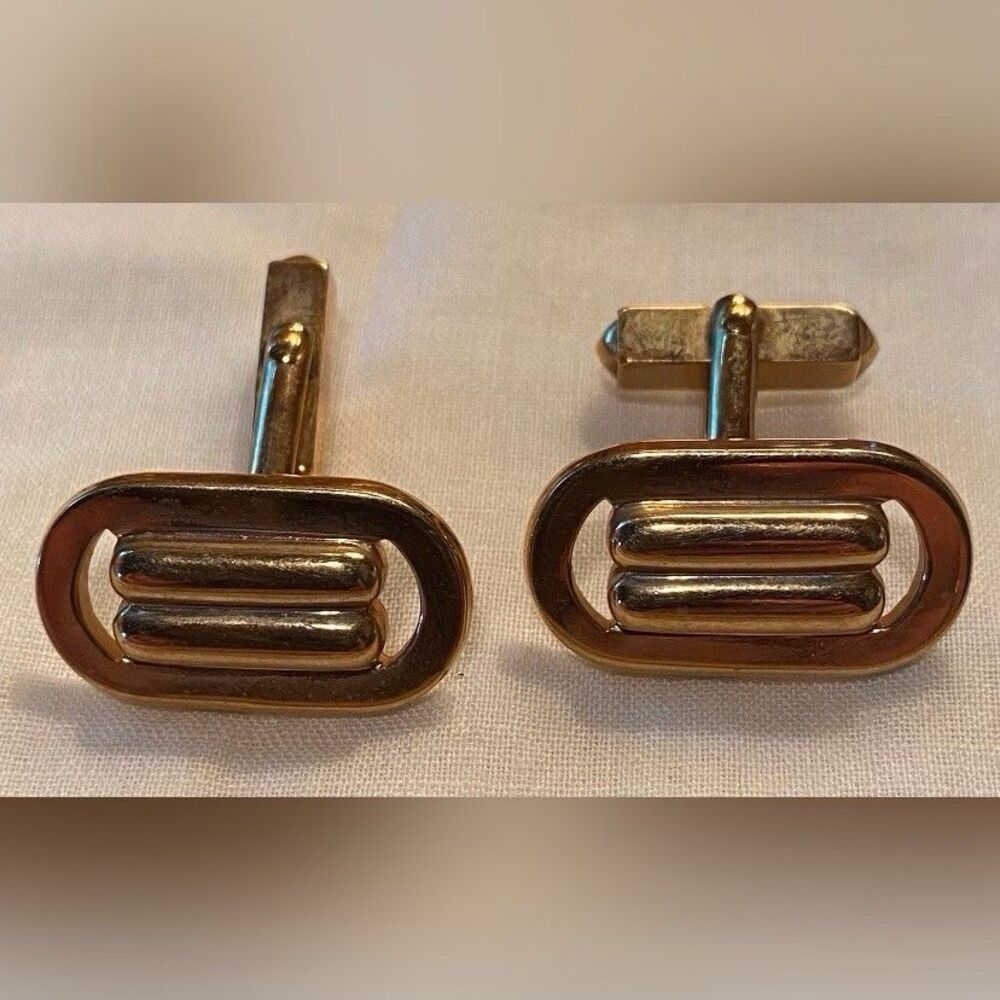 Swank Men’s Cuff Links Gold Tone MCM Art Deco 3/4” Vintage